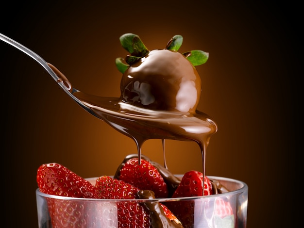 delicious strawberries dipped in a chocolate cream