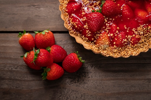 Delicious strawberry cake on the table