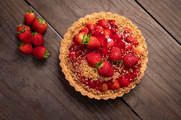 Delicious strawberry cake on the table