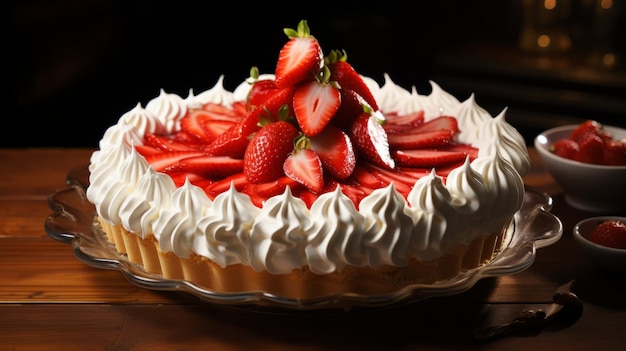 Delicious Strawberry Cream Pie With Whipped Cream Topping