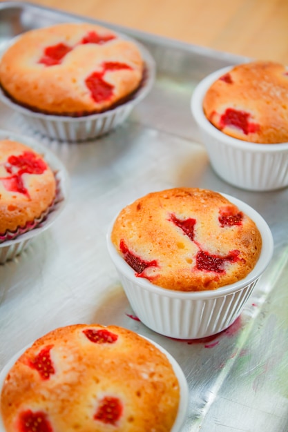 Delicious strawberry cupcake style homemade, Valentine concept.