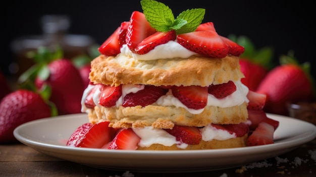 Photo delicious strawberry shortcake dessert juicy strawberry shortcakes