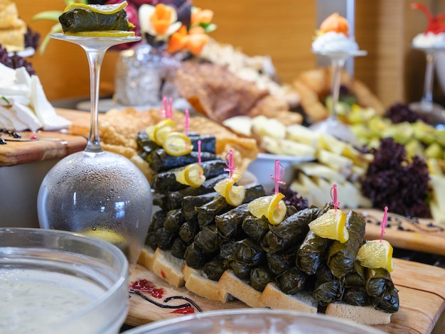 Delicious stuffed leaves at a hotel buffet