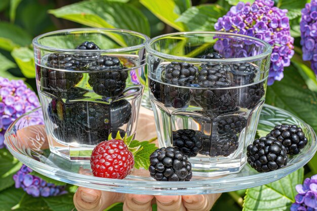 Photo delicious summer refreshment wild berries in sparkling water