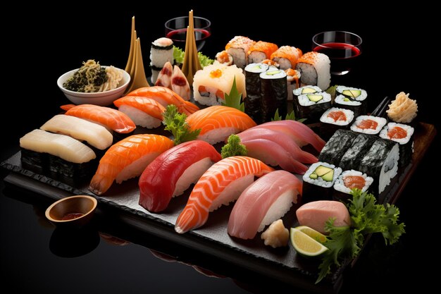 Delicious Sushi Assortment Exquisite Japanese Seafood Tempting Asian Cuisine