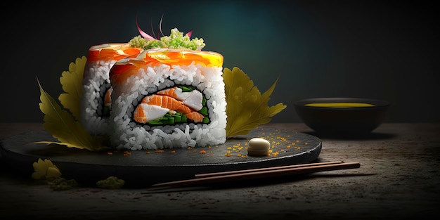 Delicious Sushi on dark Backdrop restaurant background