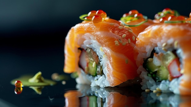 Delicious Sushi Rolls CloseUp Image Japanese Cuisine Concept