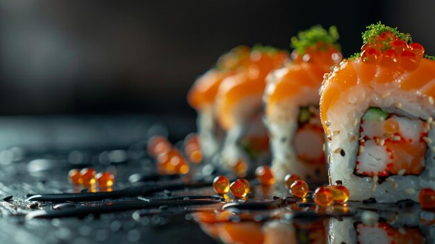 Delicious Sushi Rolls Japanese Cuisine CloseUp on Plate