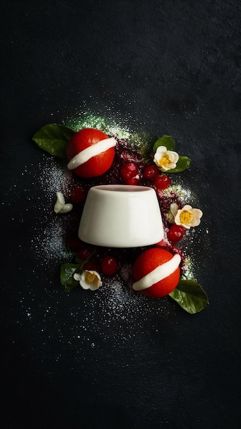 Photo delicious and sweet dessert panna cotta composition for tasty dessert concept