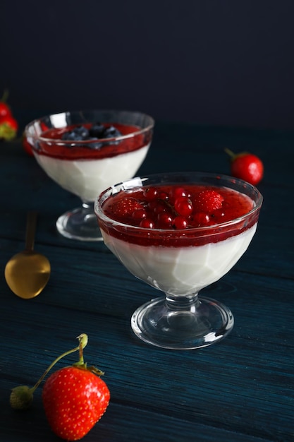 Delicious and sweet dessert Panna Cotta composition for tasty dessert concept