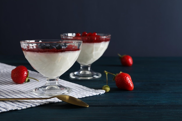 Delicious and sweet dessert Panna Cotta composition for tasty dessert concept