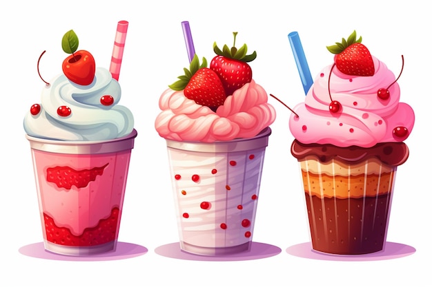 Delicious and sweet milkshake and products kawaii characters