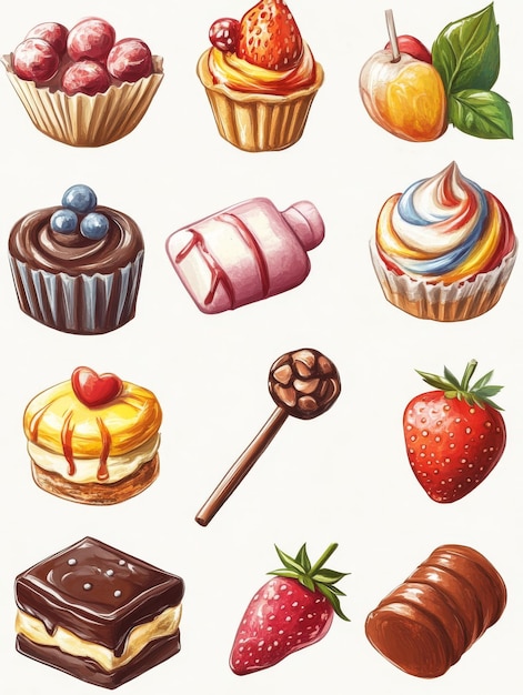 Photo delicious sweets and fruits illustration