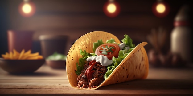 delicious taco on blurred background