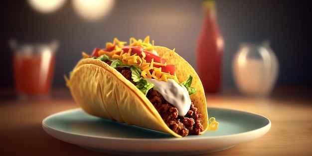 delicious taco on blurred background