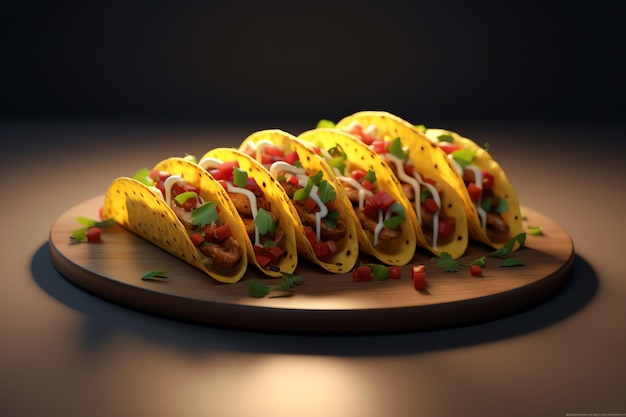 Delicious tacos with melted sauce on table