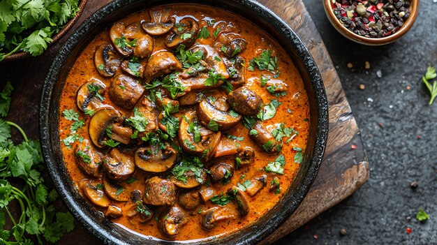 Photo delicious tandoori mushroom curry with grilled mushrooms