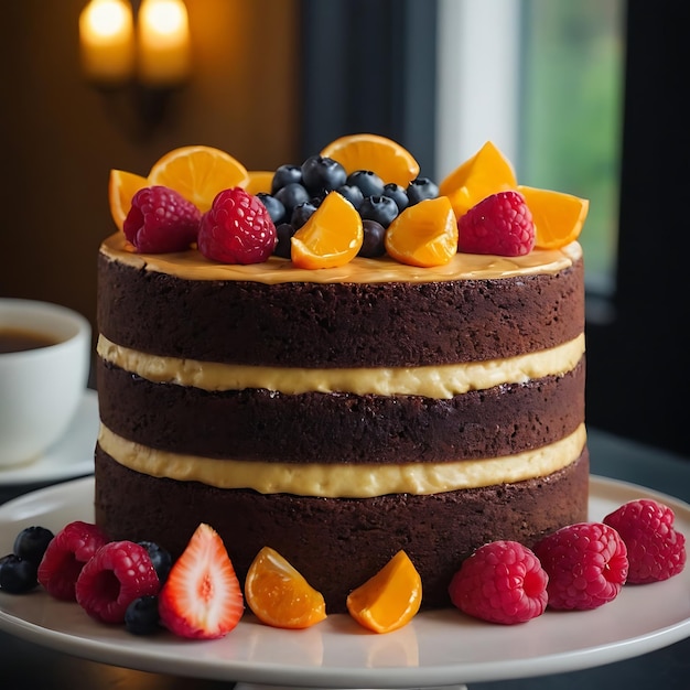 Delicious and tasty Celebration Cake on background