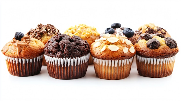 Photo delicious tasty muffins in paper cups on white background