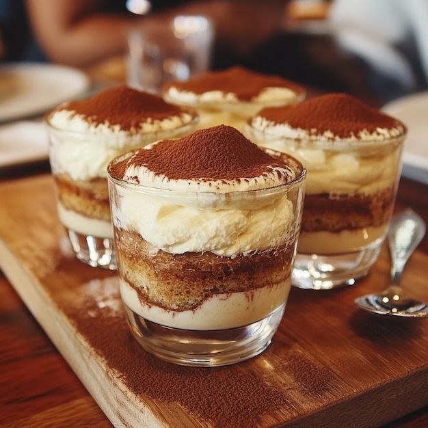 Photo delicious tiramisu dessert in glass cups food photography