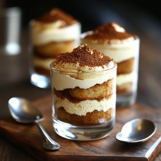 Photo delicious tiramisu dessert in glass food photography