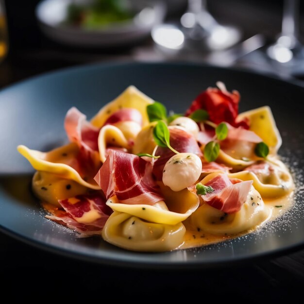 A delicious tortellini panna e prosciutto in a restaurant