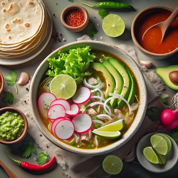 Delicious traditional mexican Pozole food