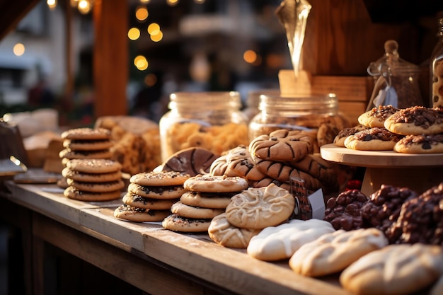 Delicious traditional winter cookies and sweets for sale Generative Ai