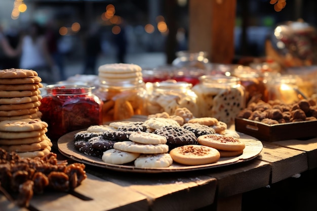 Delicious traditional winter cookies and sweets for sale Generative Ai