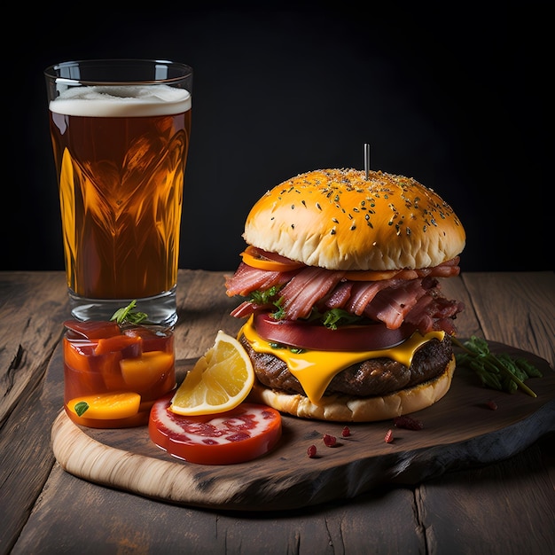 A delicious triplemeat burger and beer