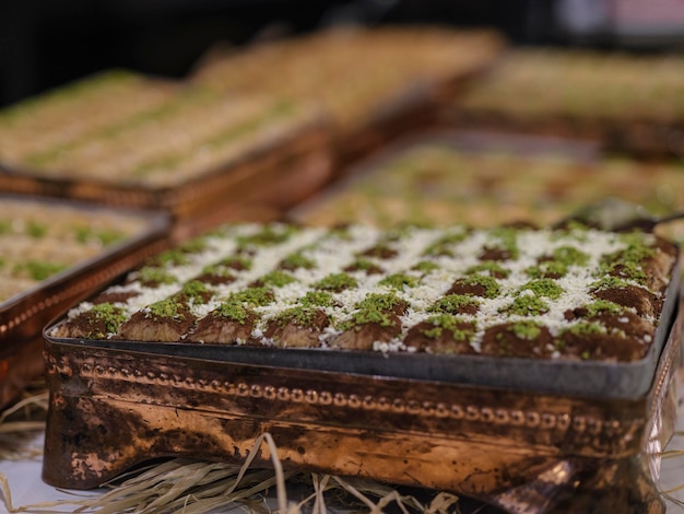 Delicious Turkish baklava in a patisserie