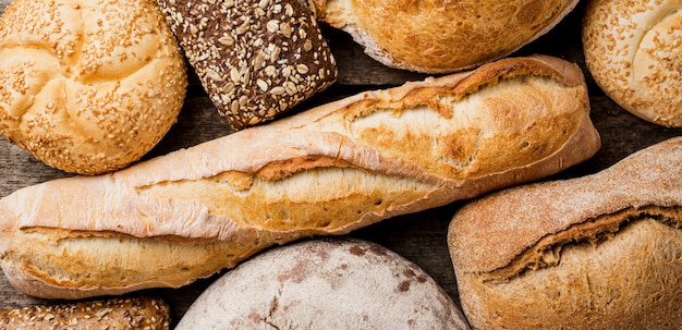 Delicious types of bread top view