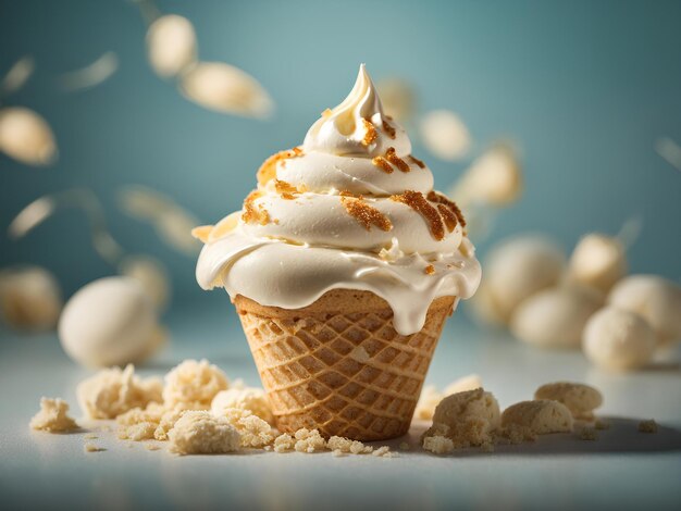 Delicious vanilla ice cream cone is a classic summertime treat crispy waffle cone filled with cream