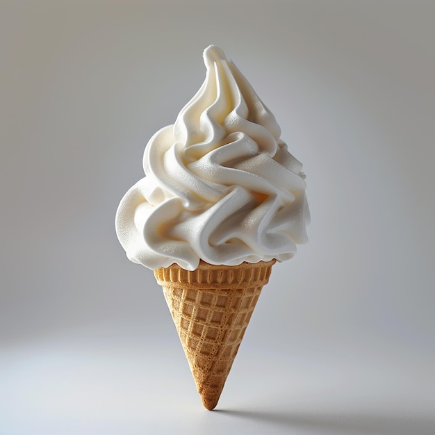 Delicious Vanilla Ice Cream Cone on Light Background