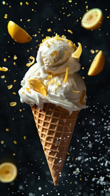 Delicious vanilla ice cream cone with sliced banana toppings perfect dessert for summer ideal for menu designs freshness in every bite AI