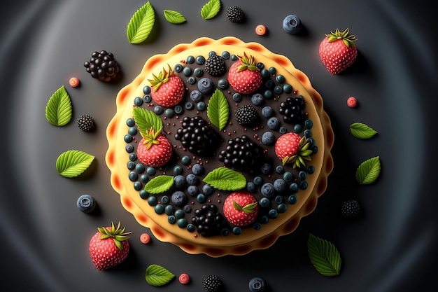 Delicious various berry fruit pie cake on table Homemade Bakery dessert concept with Generative AI