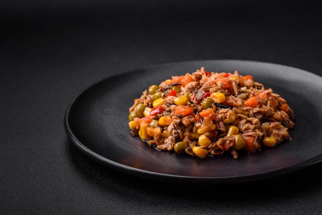 Delicious veggie salad with canned tuna and mexican vegetable mix