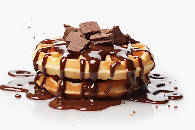 delicious waffle with chocolate on a white background