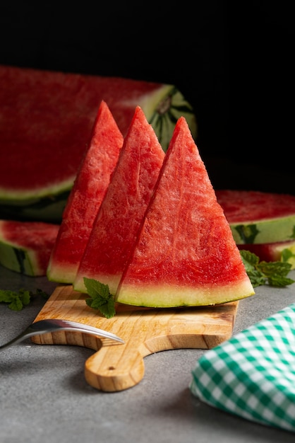 Delicious watermelon on wooden board