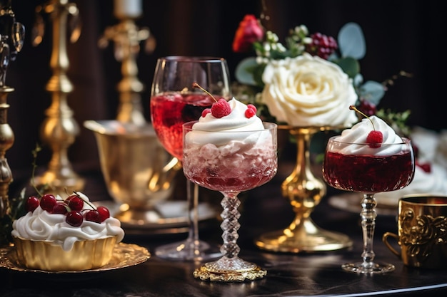 Delicious wedding desserts on the table