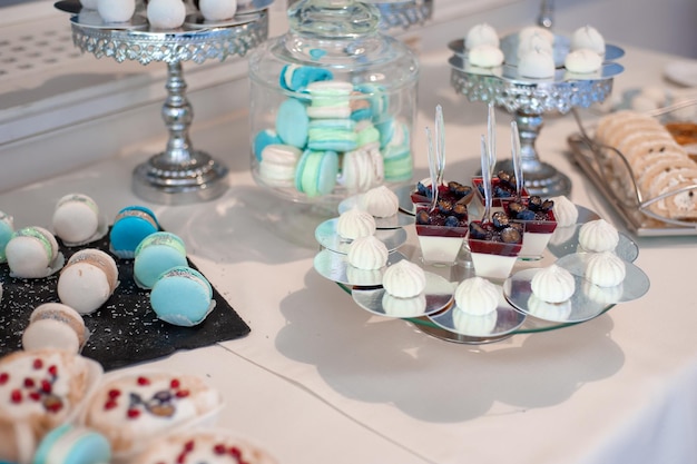 Delicious wedding reception candy bar dessert table