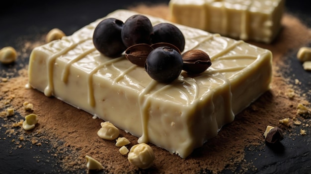 Delicious White Chocolate Slab on a Black Background Tempting Treat