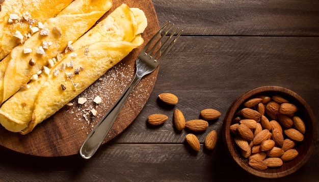 Delicious winter crepe dessert with almond