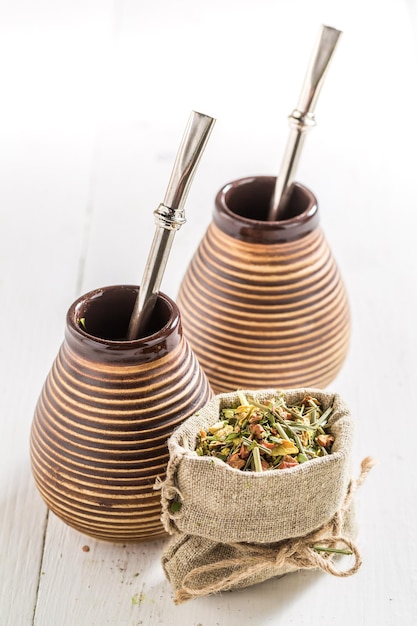 Delicious yerba mate with calabash and bombilla