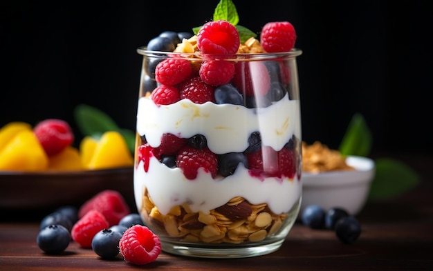 Delicious Yogurt Granola Parfait with Nutty Goodness Generative AI