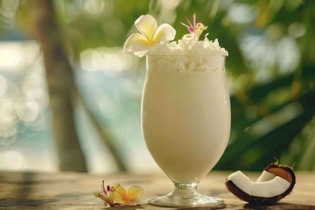 Deliciously creamy coconut milk fills a glass to the brim