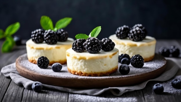 Photo deliciously decadent blackberry cheesecakes ready to be savored