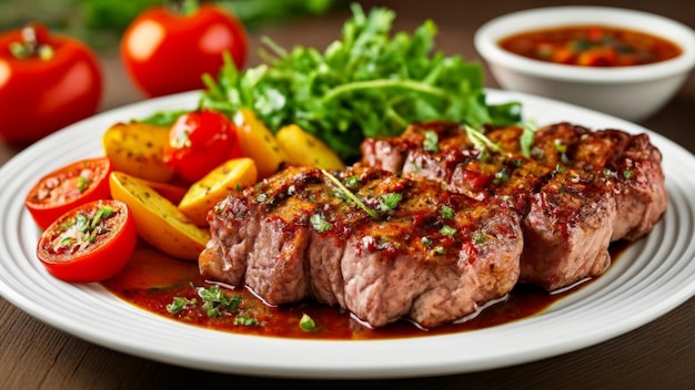 Deliciously grilled meat with vibrant sides ready to be savored