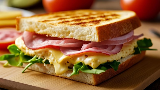 Deliciously grilled sandwich with melted cheese and fresh ingredients