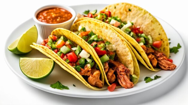 Deliciously prepared chicken tacos with fresh lime and salsa